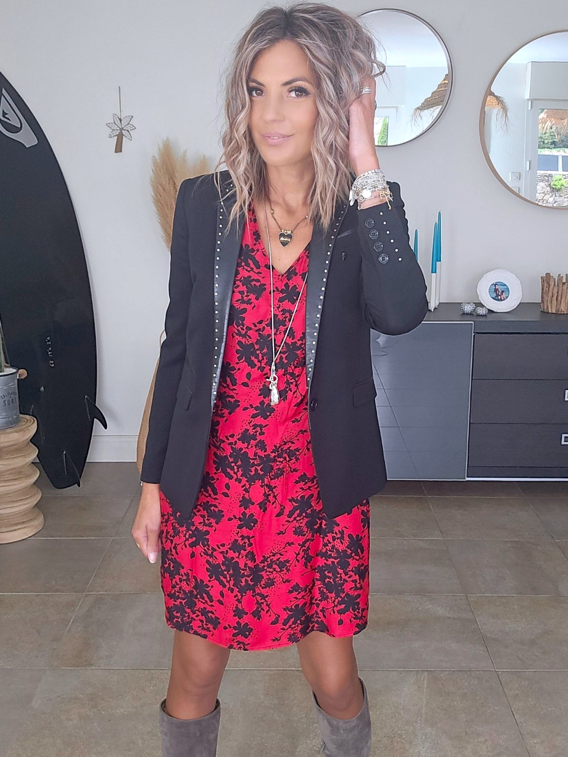 Veste rock-chic laine et cuir