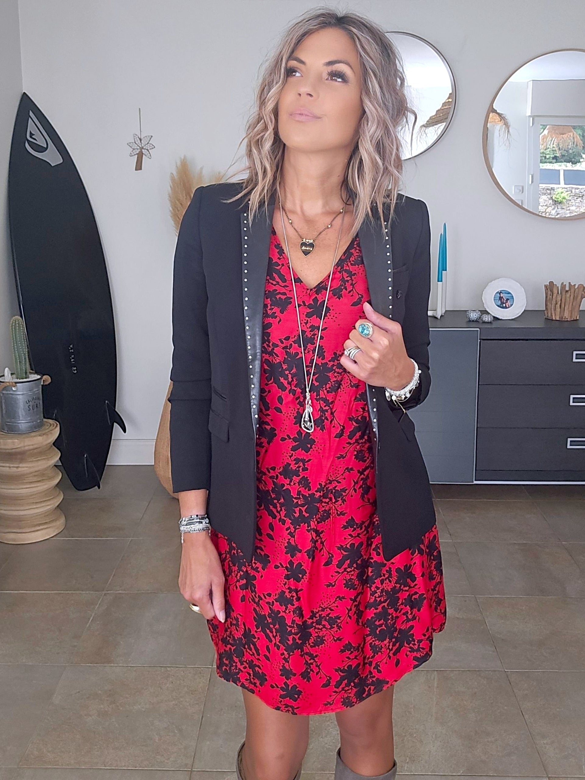 Veste rock-chic laine et cuir