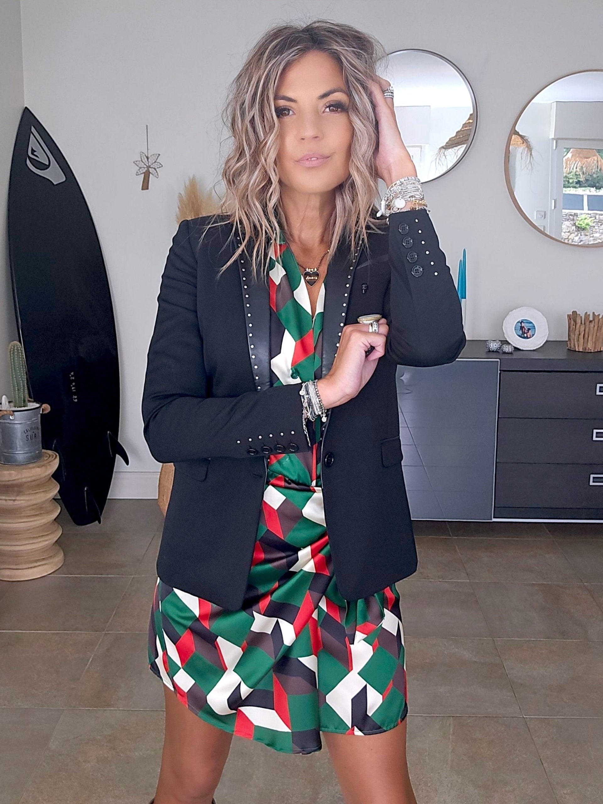 Veste rock-chic laine et cuir