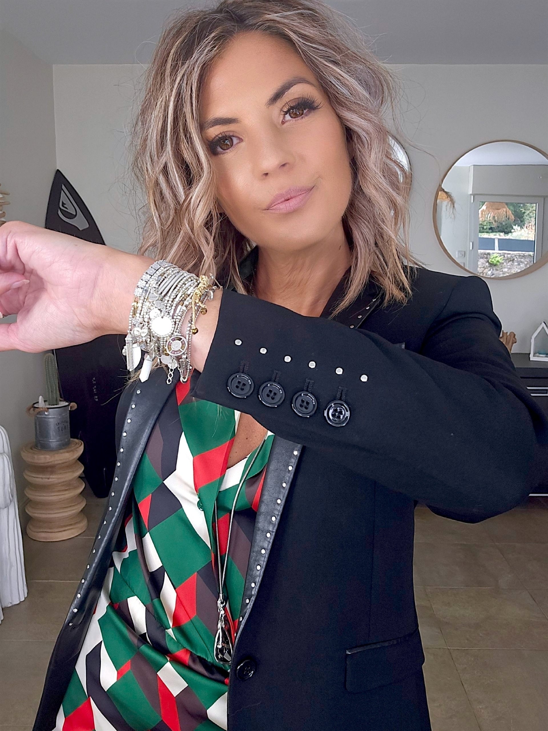 Veste rock-chic laine et cuir