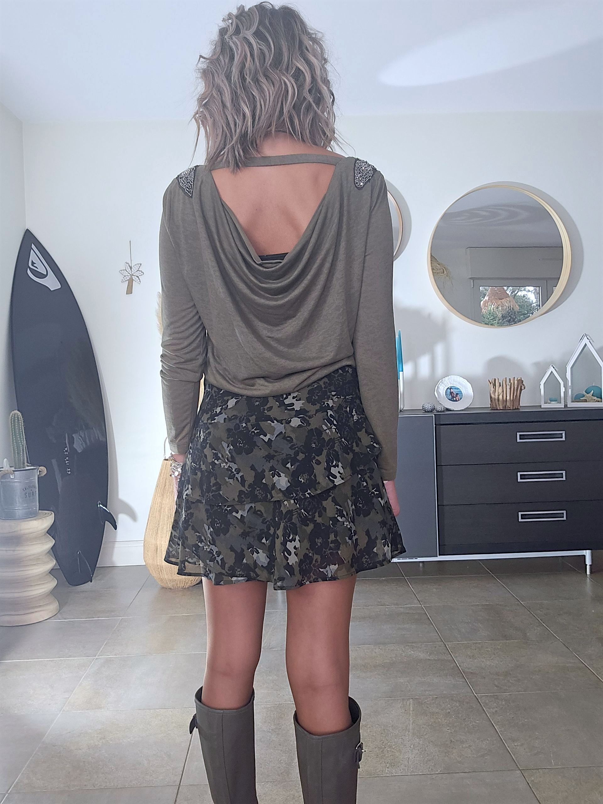 T-shirt kaki bijoux perles