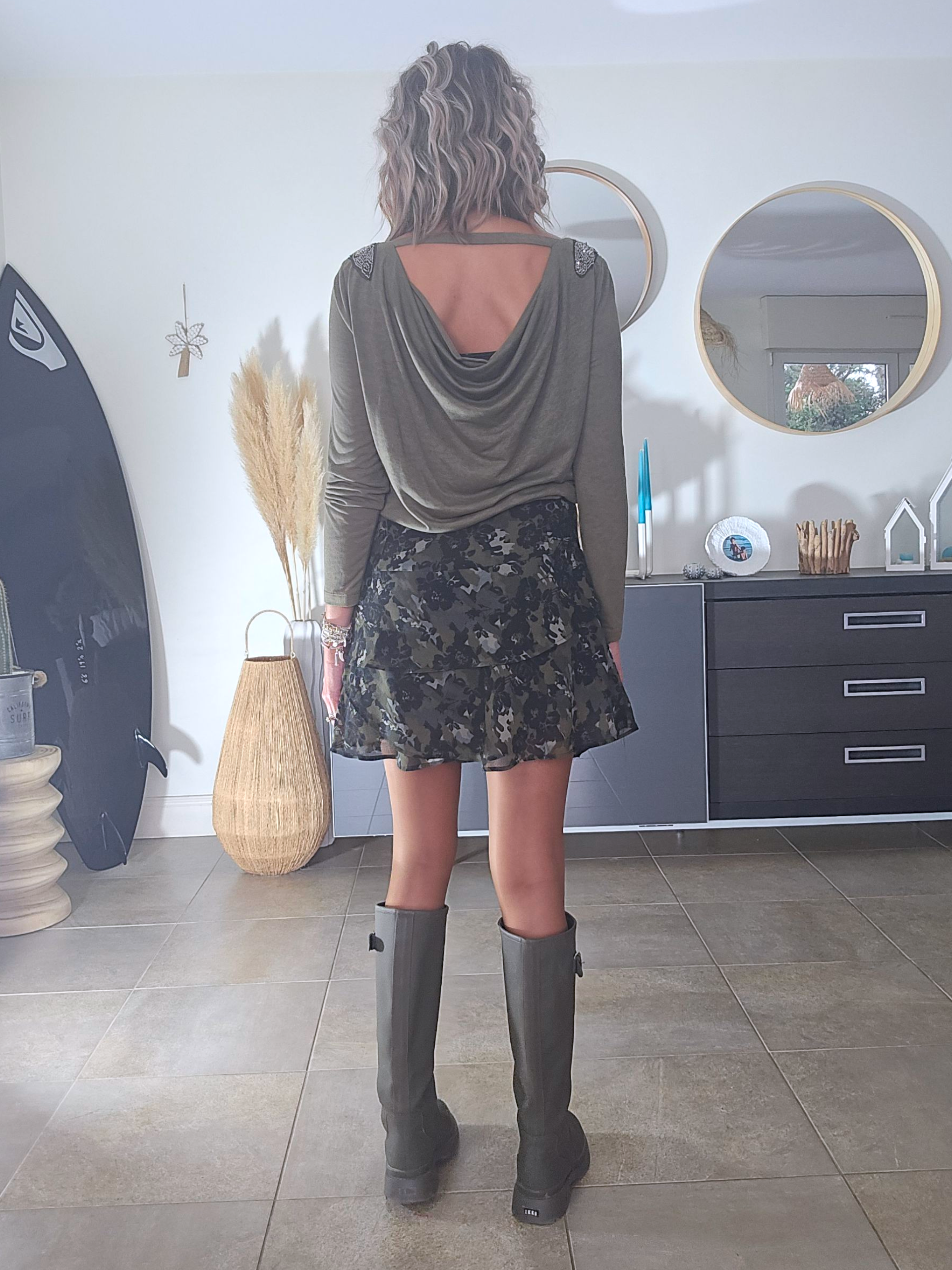 T-shirt kaki bijoux perles