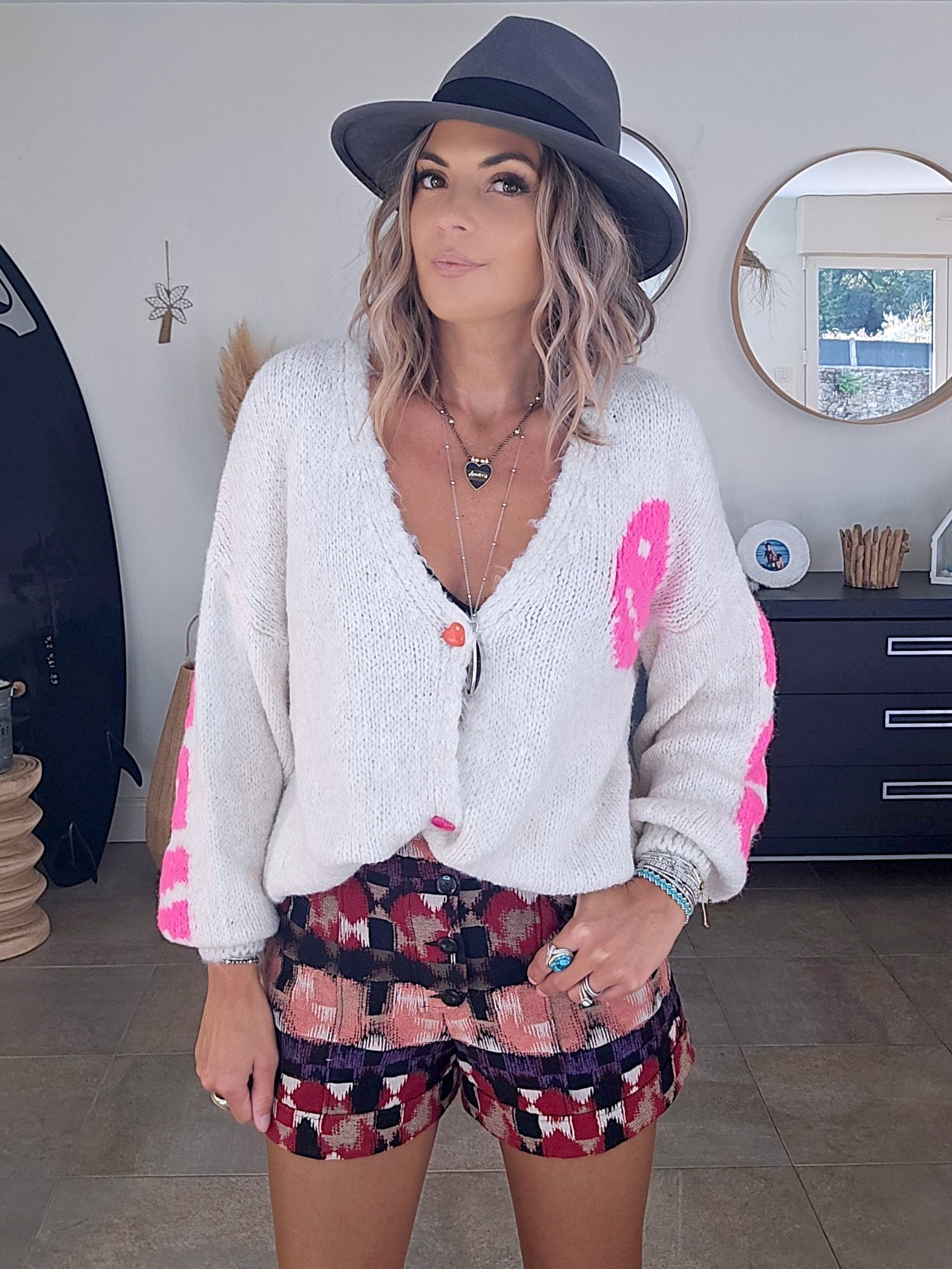 Cardigan smiley fuchsia
