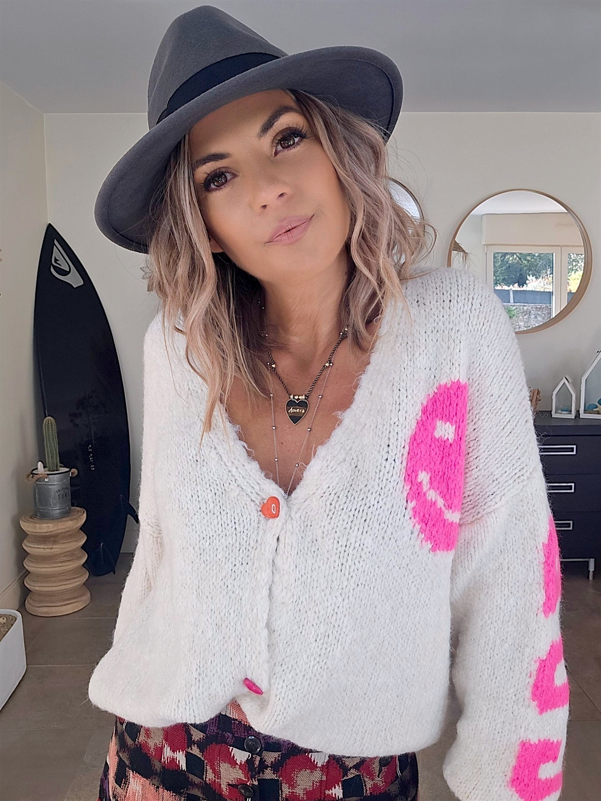 Cardigan smiley fuchsia