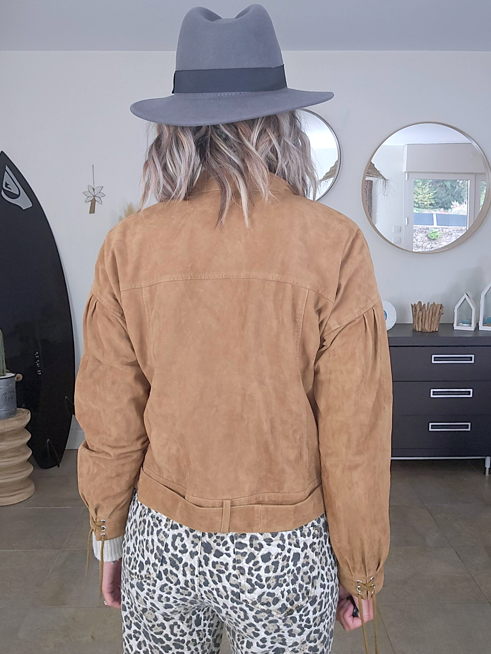 Blouson 100% cuir daim tabac