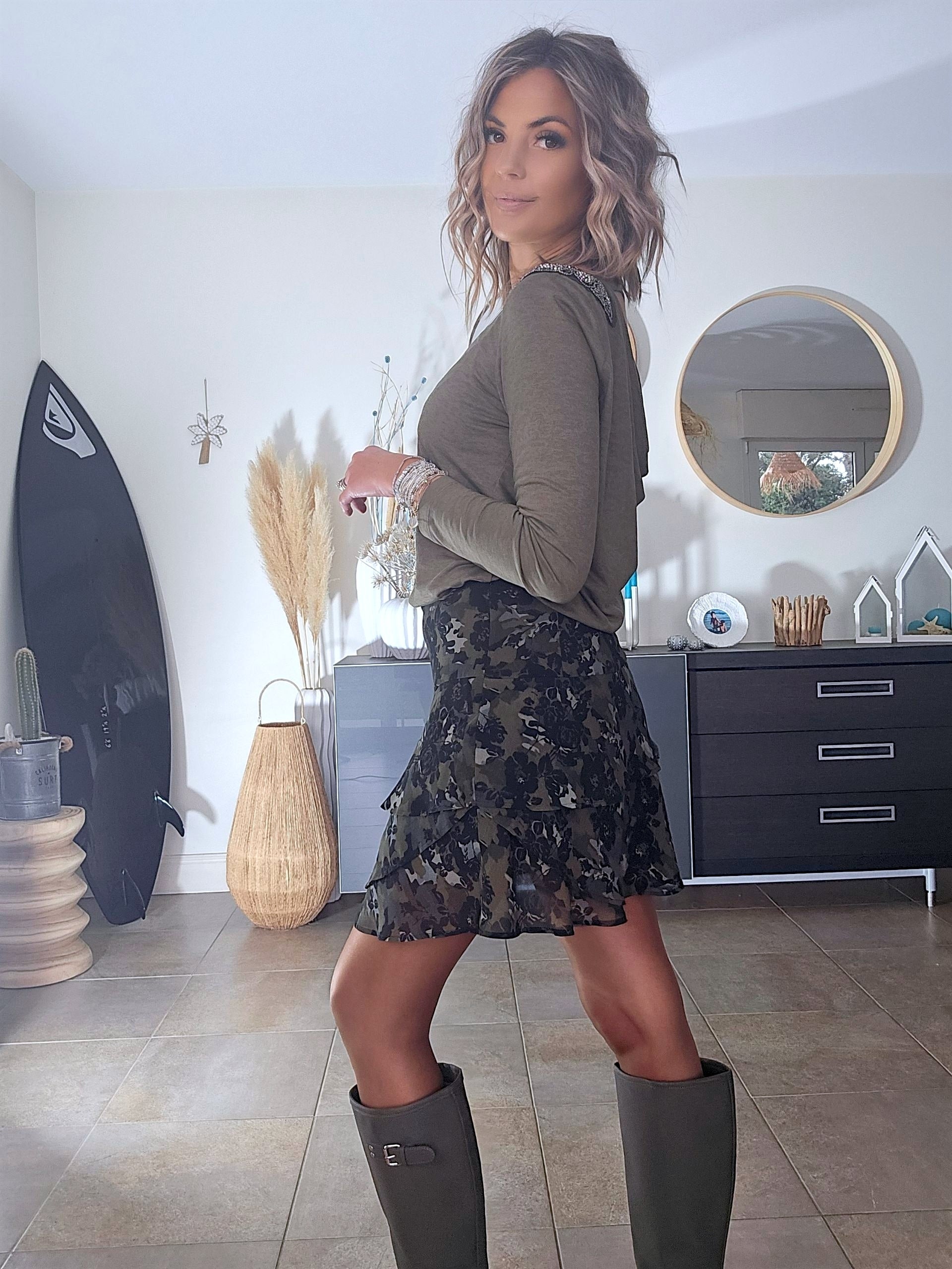 T-shirt kaki bijoux perles