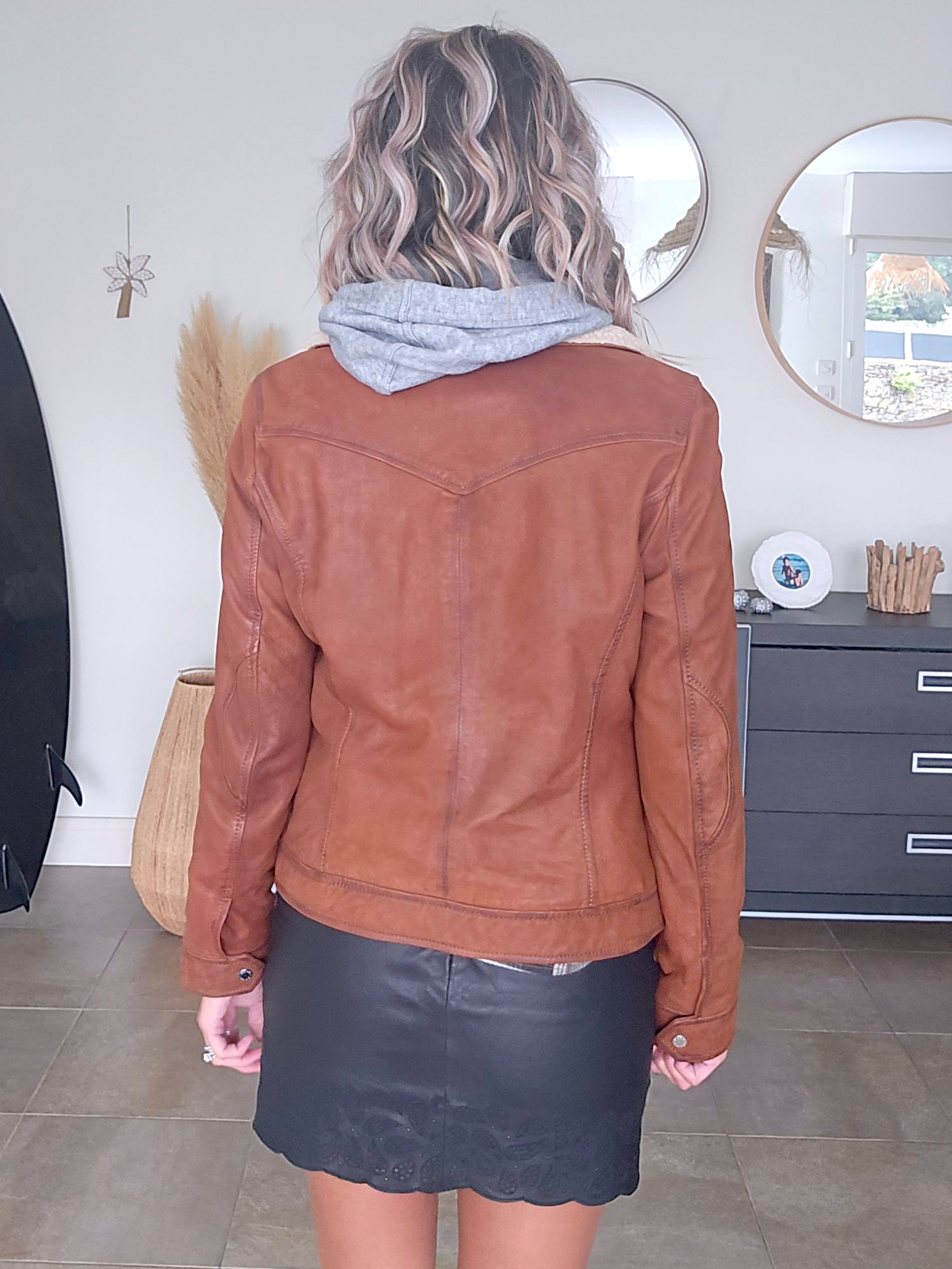 Bombers camel en cuir