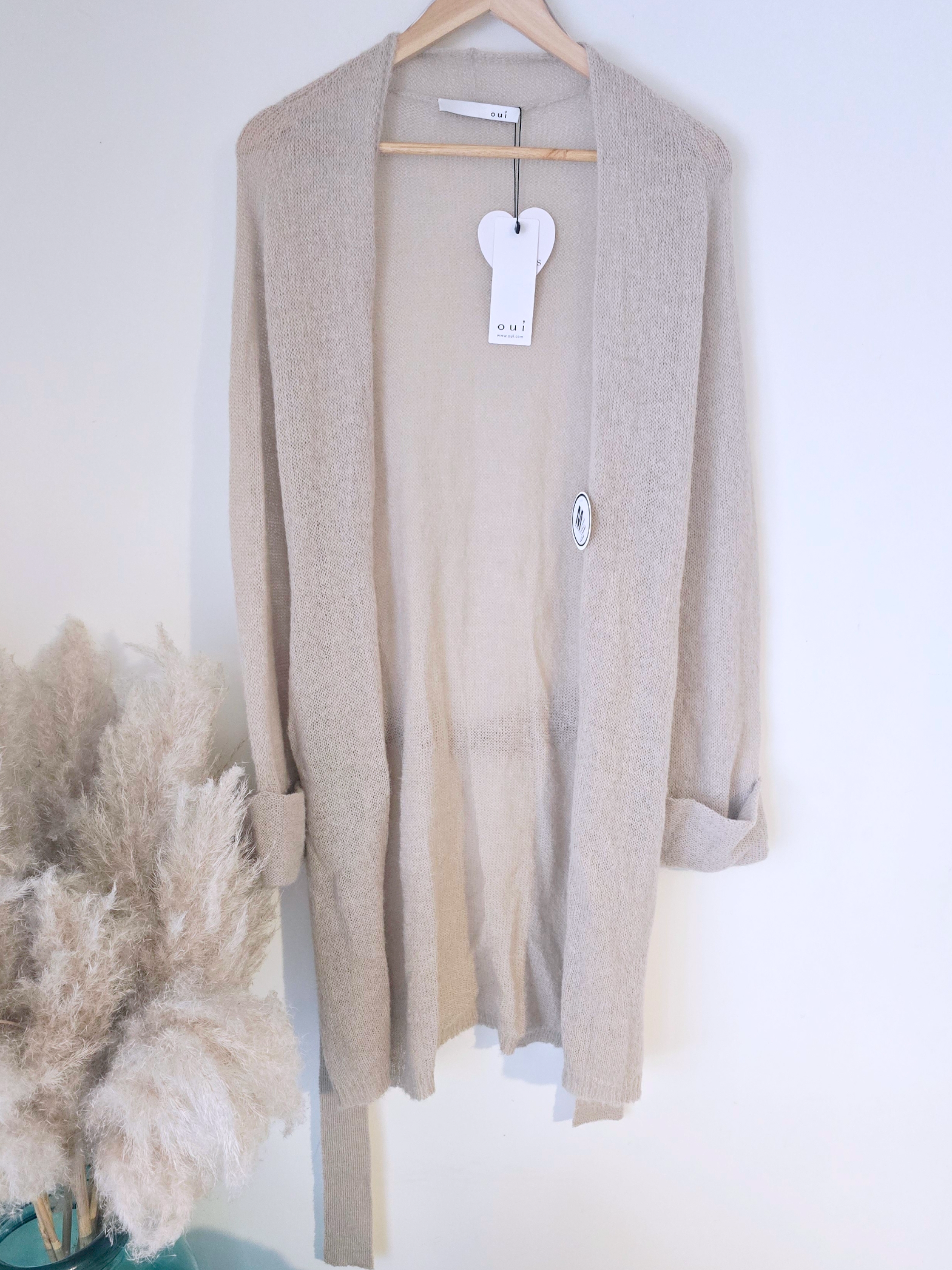 Gilet long beige à maille douce