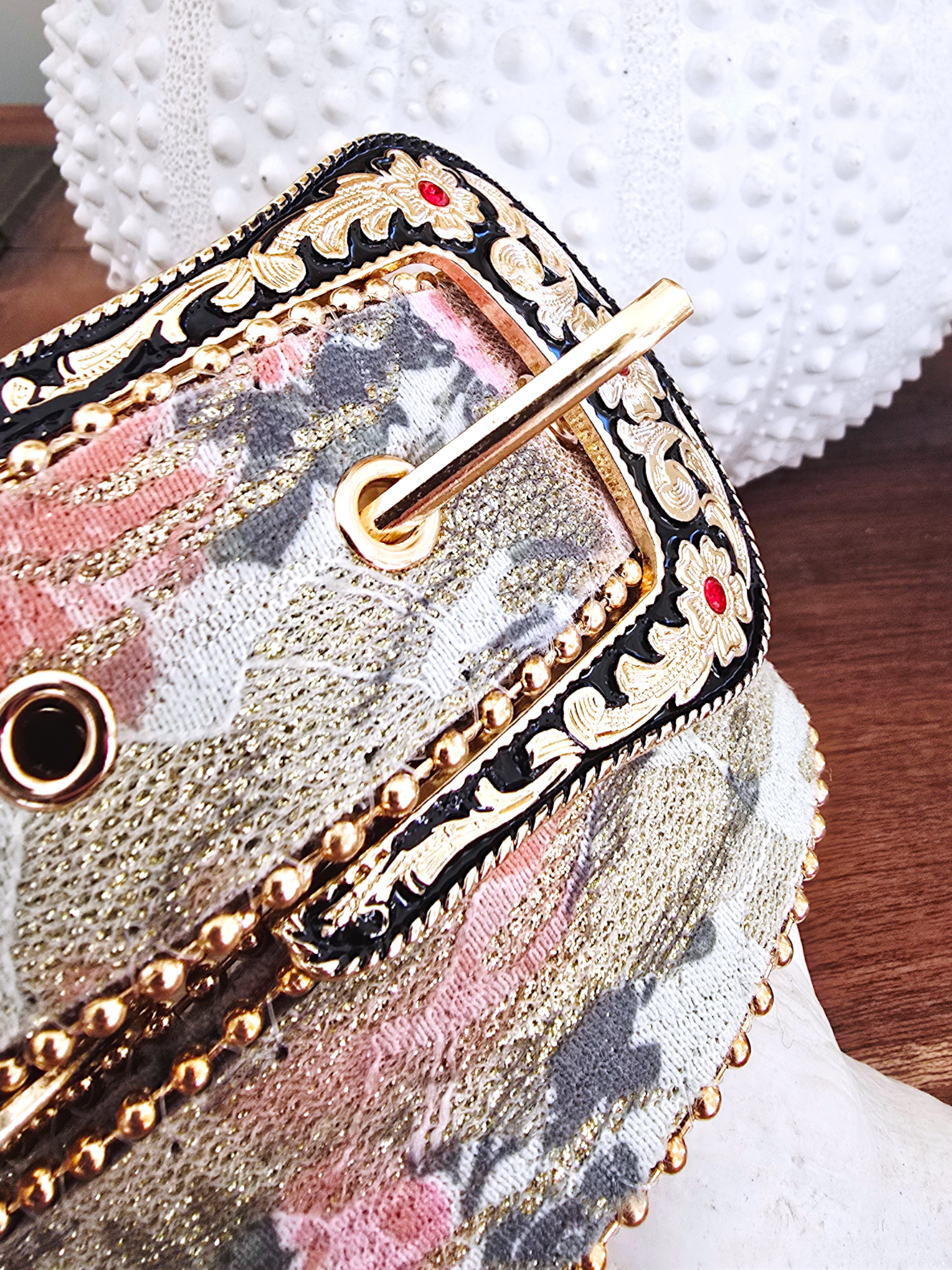 Ceinture vintage vert à imprimé