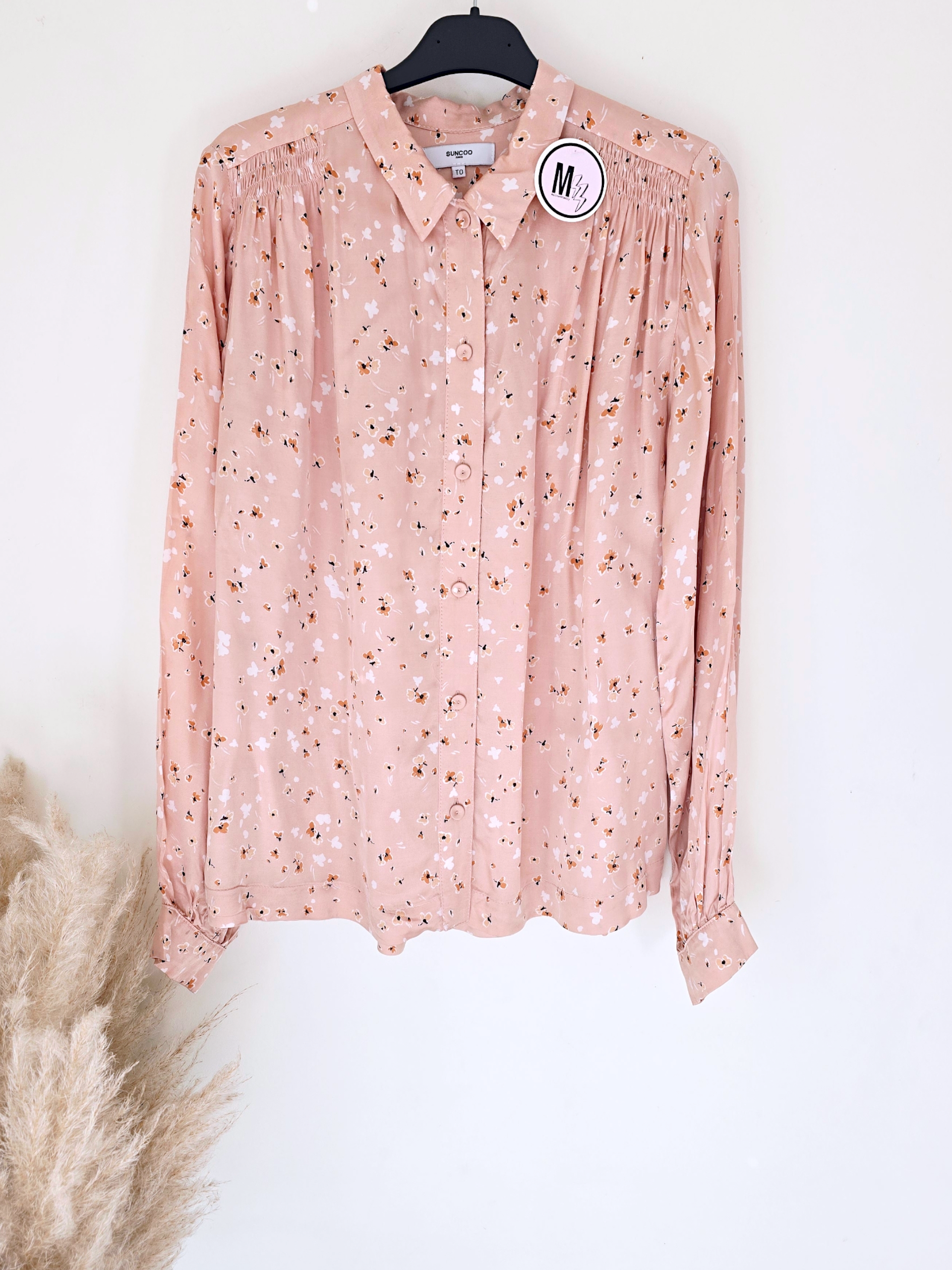 Chemise rose saumon fleurie