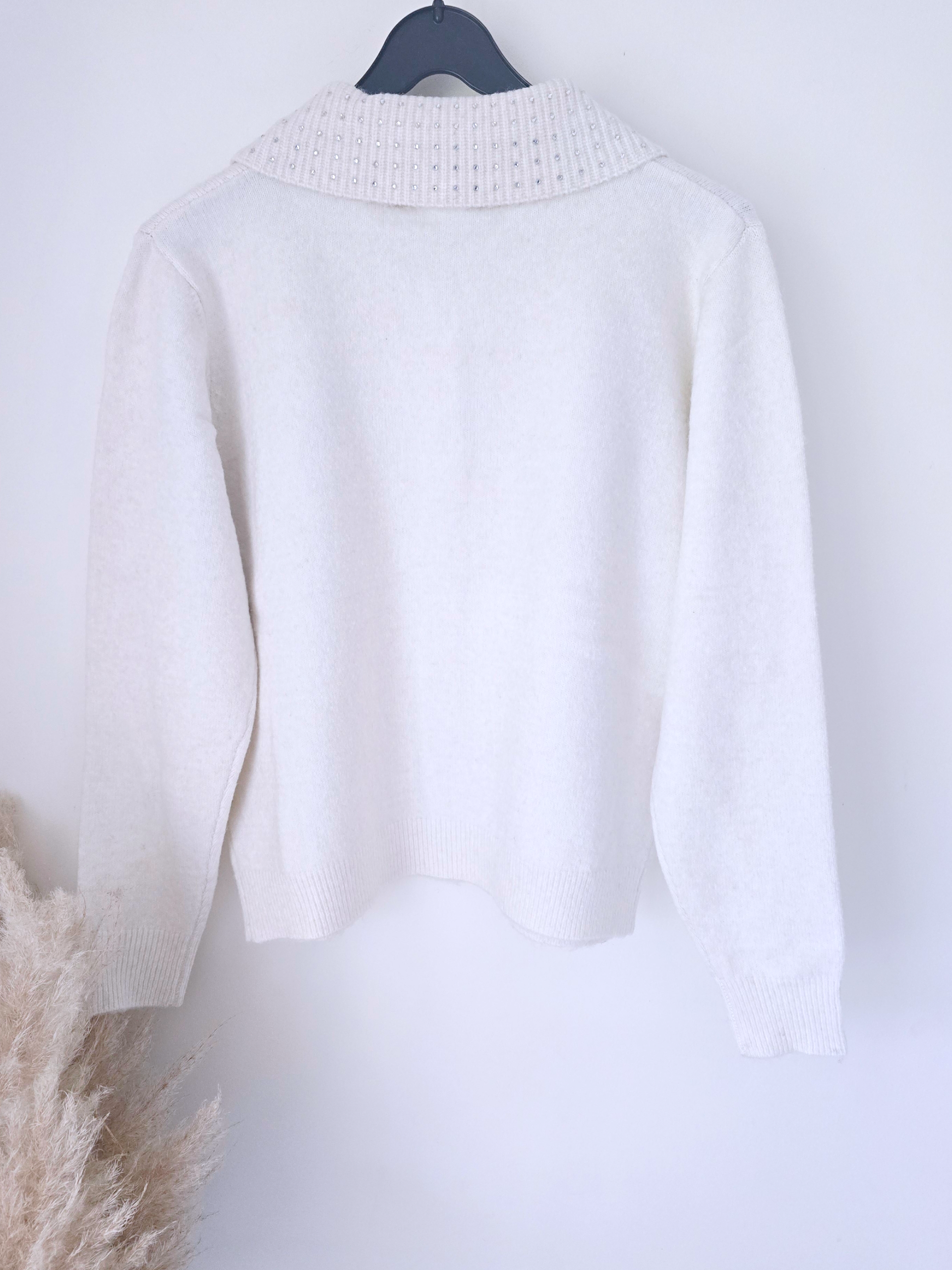 Cardigan blanc cassé à strass