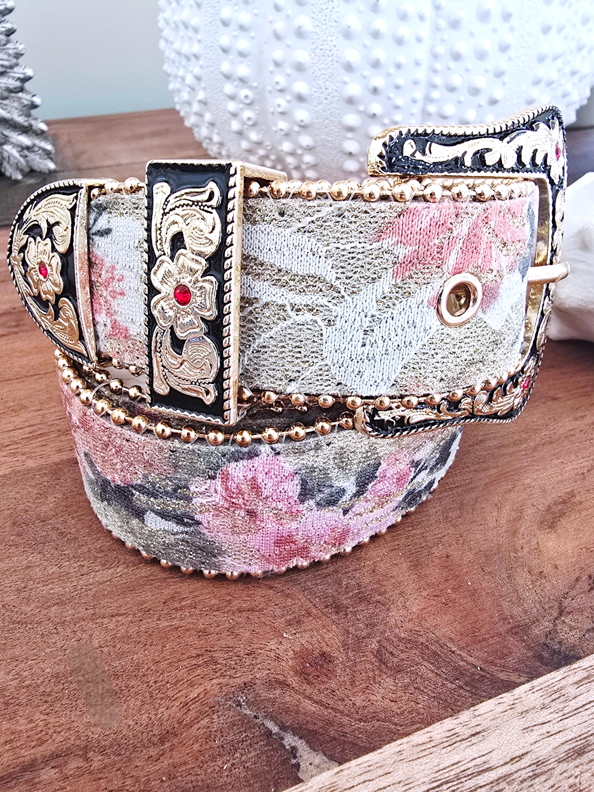 Ceinture vintage vert à imprimé