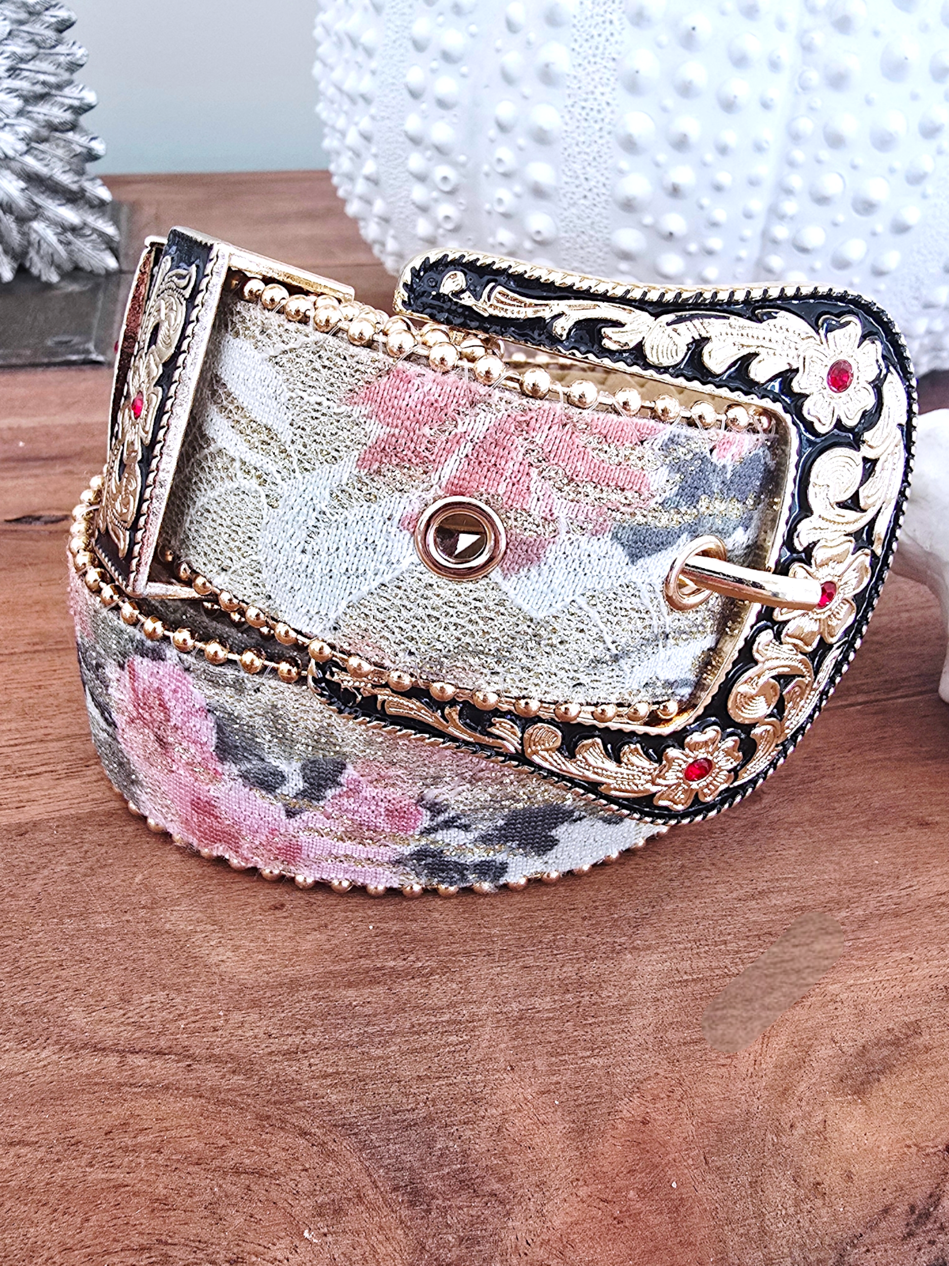 Ceinture vintage vert à imprimé