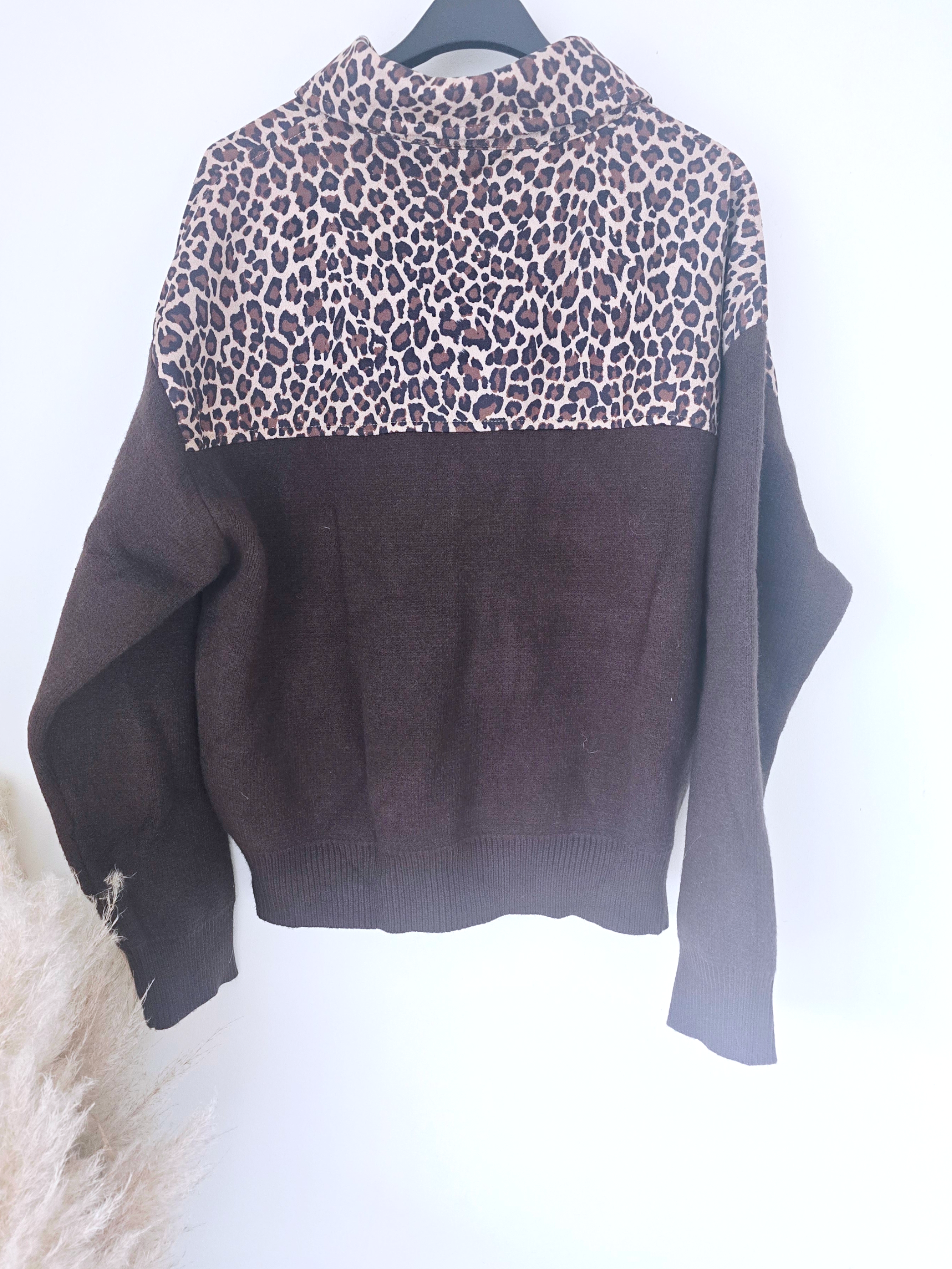 Cardigan marron imprimé léopard