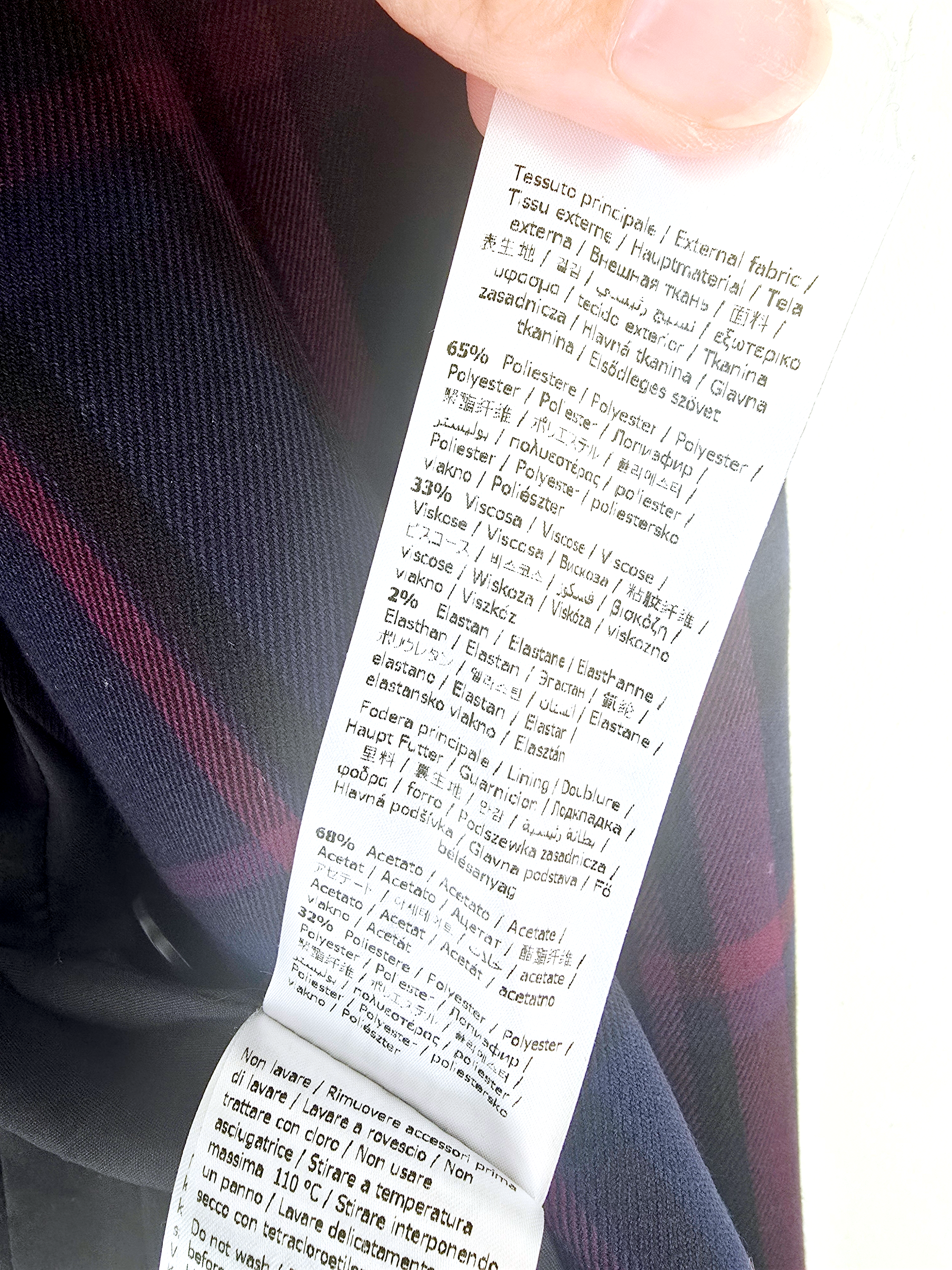 Veste cintrée bleu marine à imprimé à carreaux violet