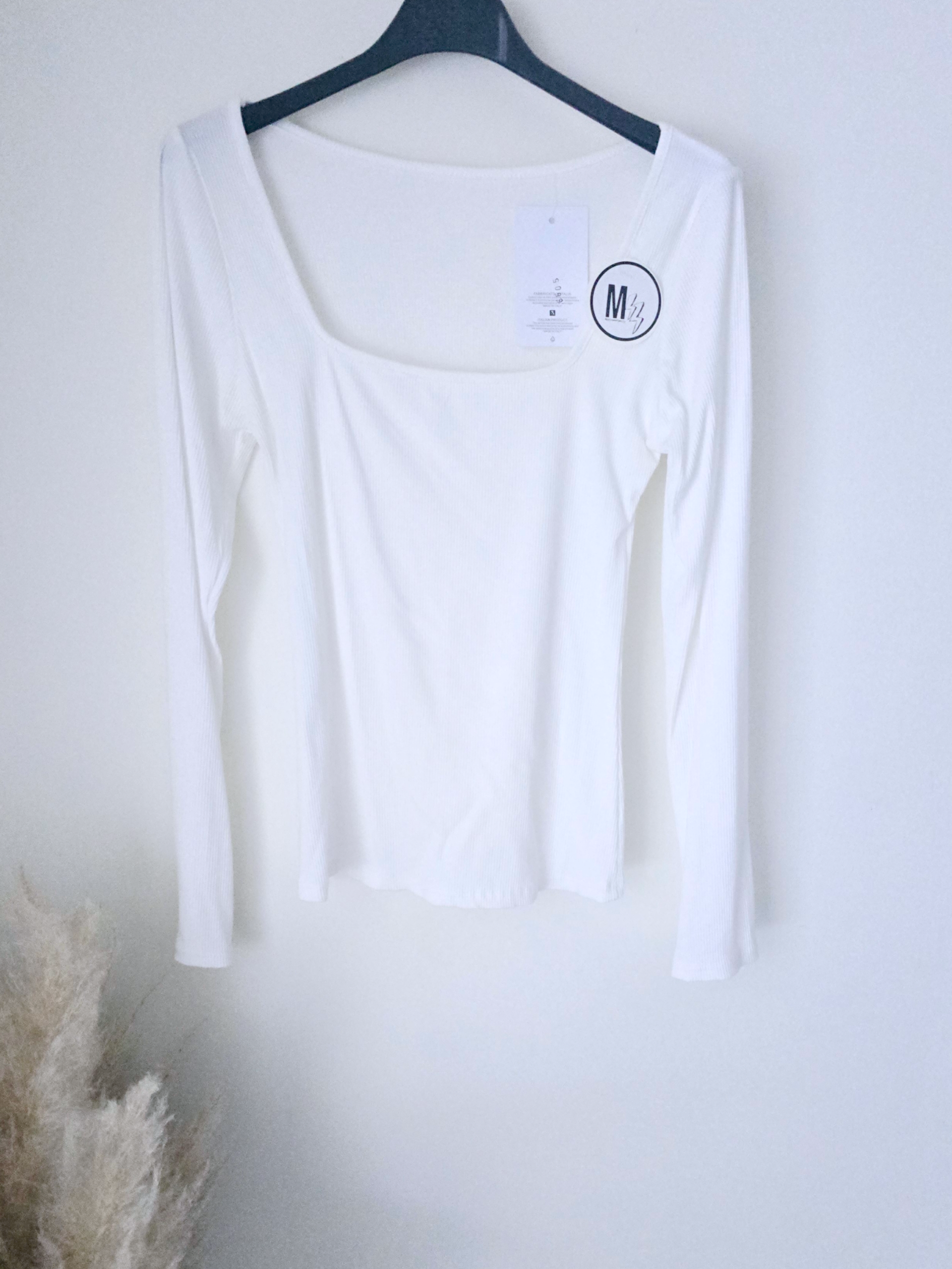 T-shirt blanc côtelé à manches longues