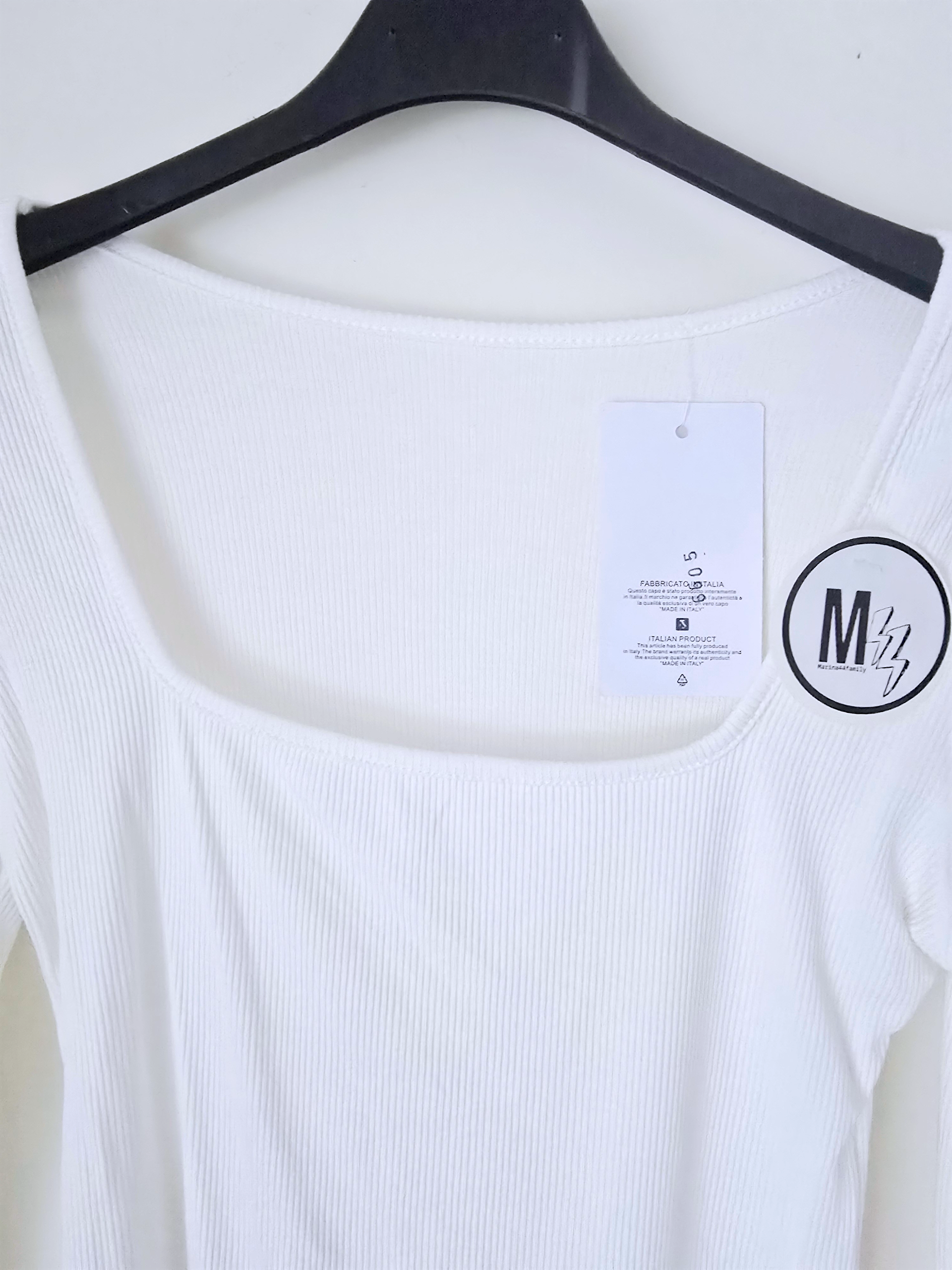 T-shirt blanc côtelé à manches longues