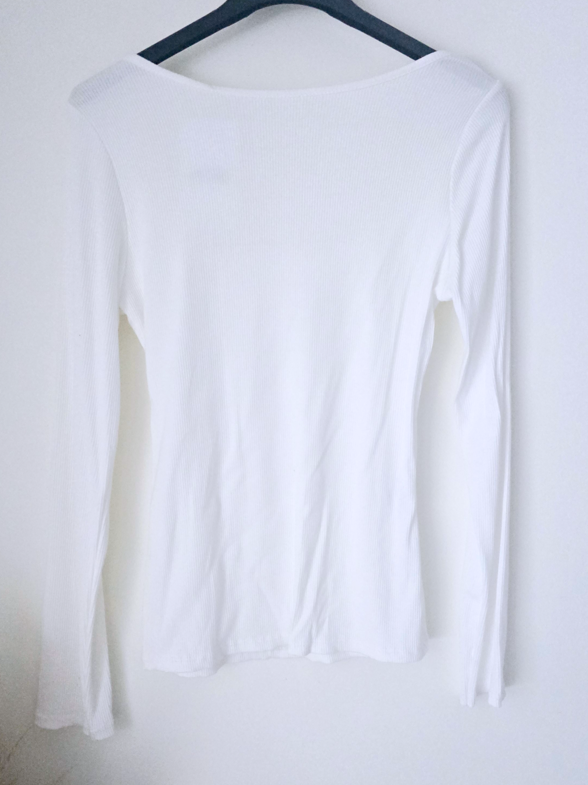 T-shirt blanc côtelé à manches longues