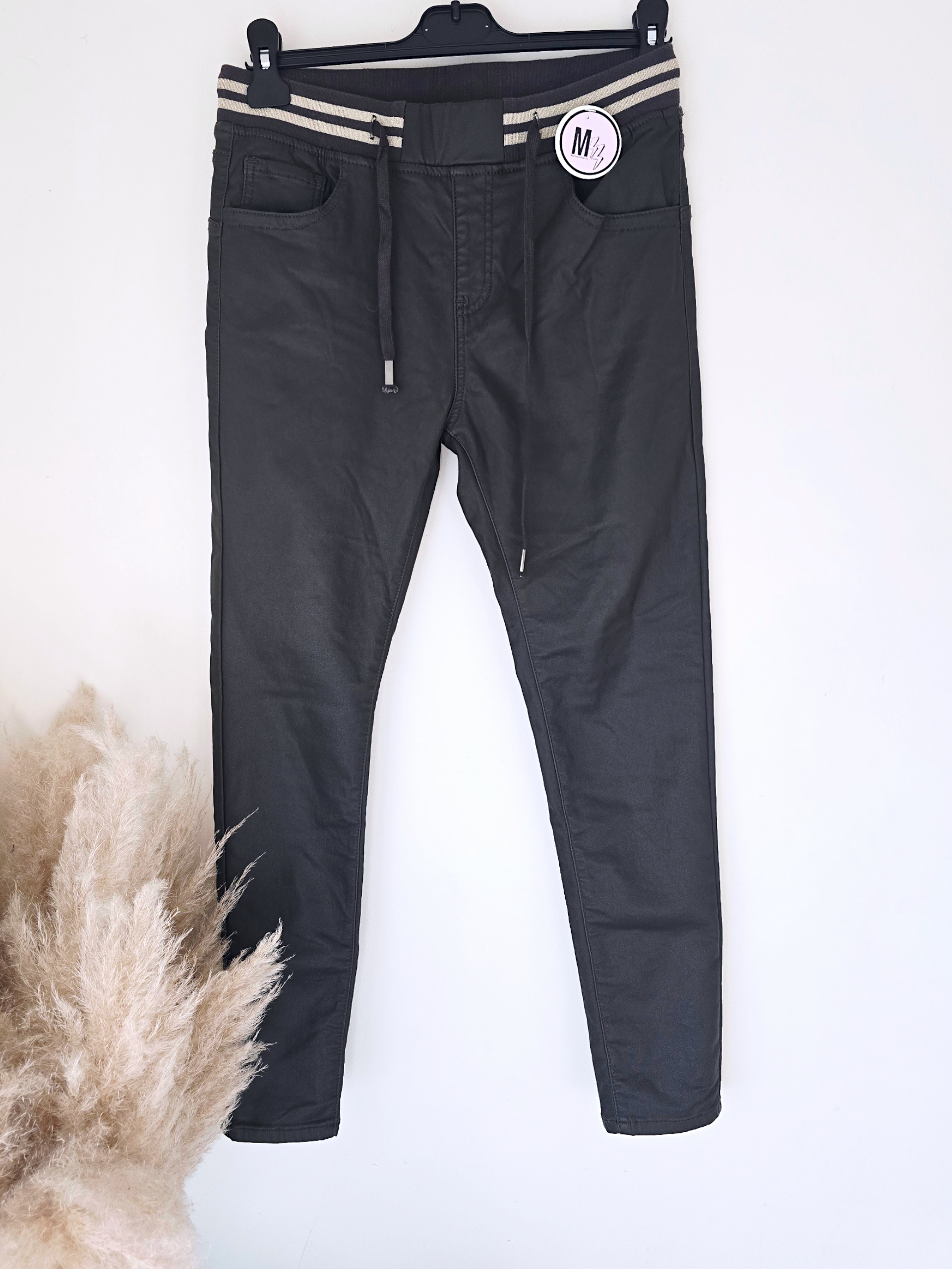 Pantalon slim huilé gris anthracite