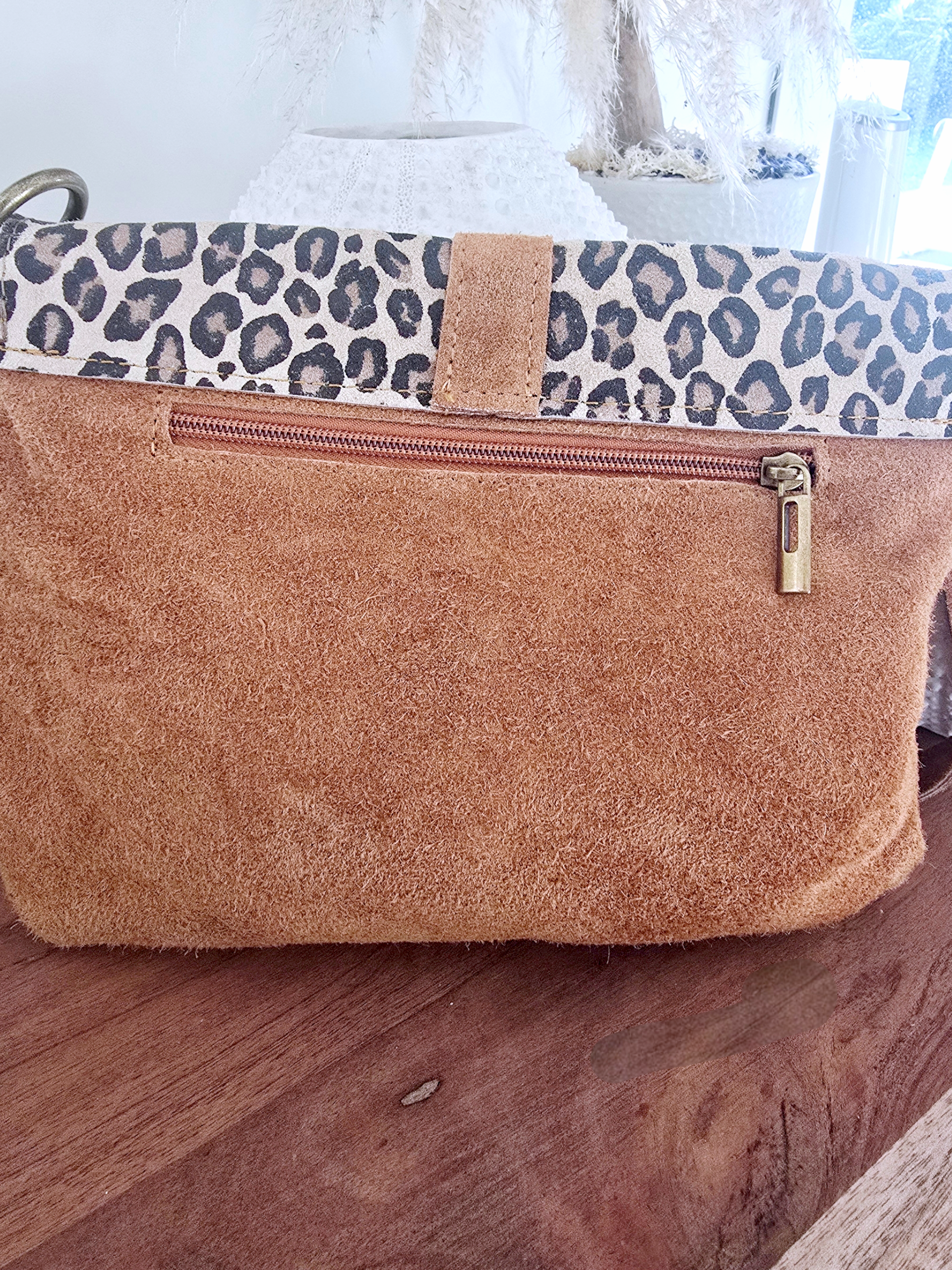 Sac camel avec imprimé léopard 100% cuir de chèvre