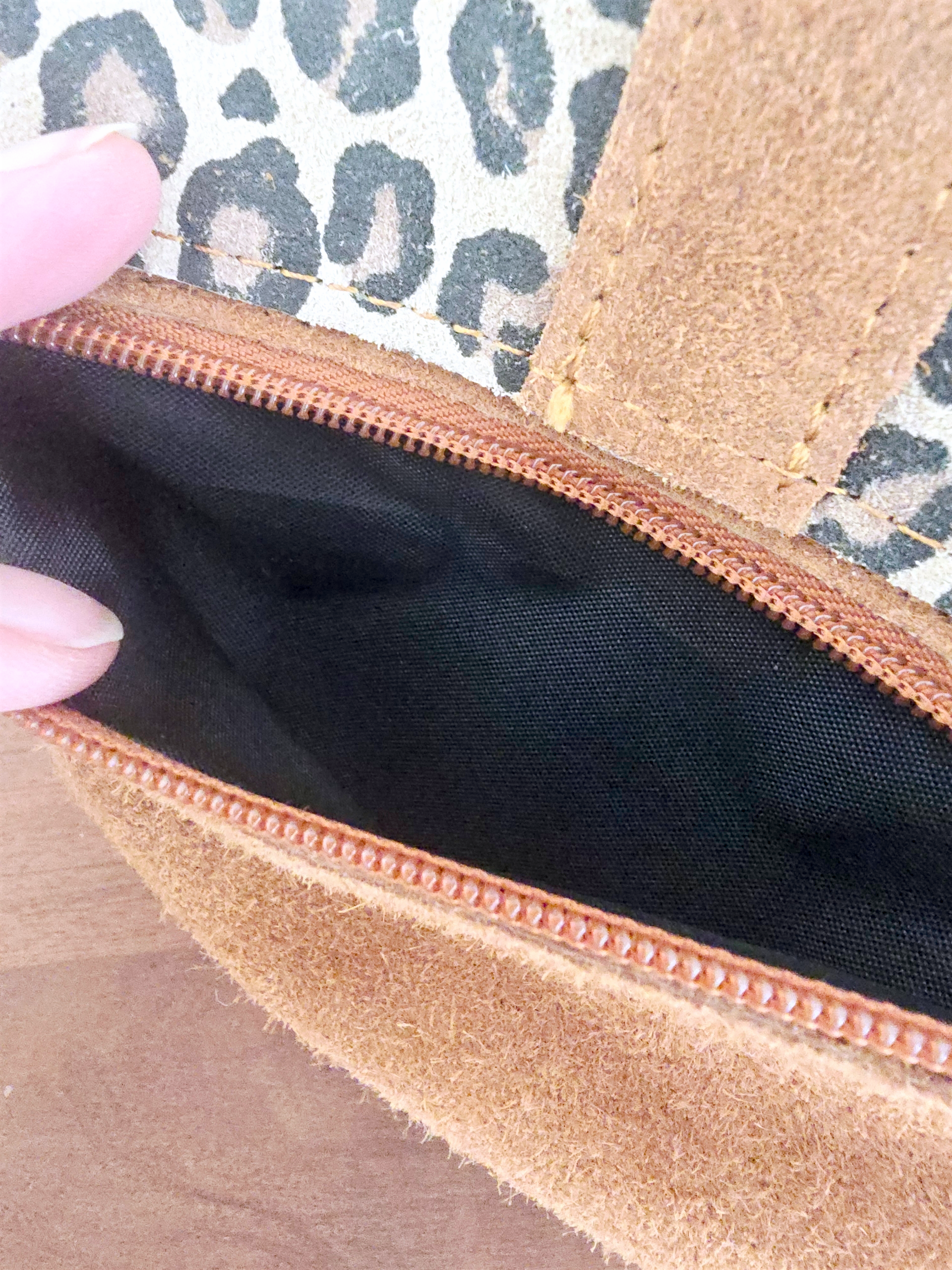 Sac camel avec imprimé léopard 100% cuir de chèvre