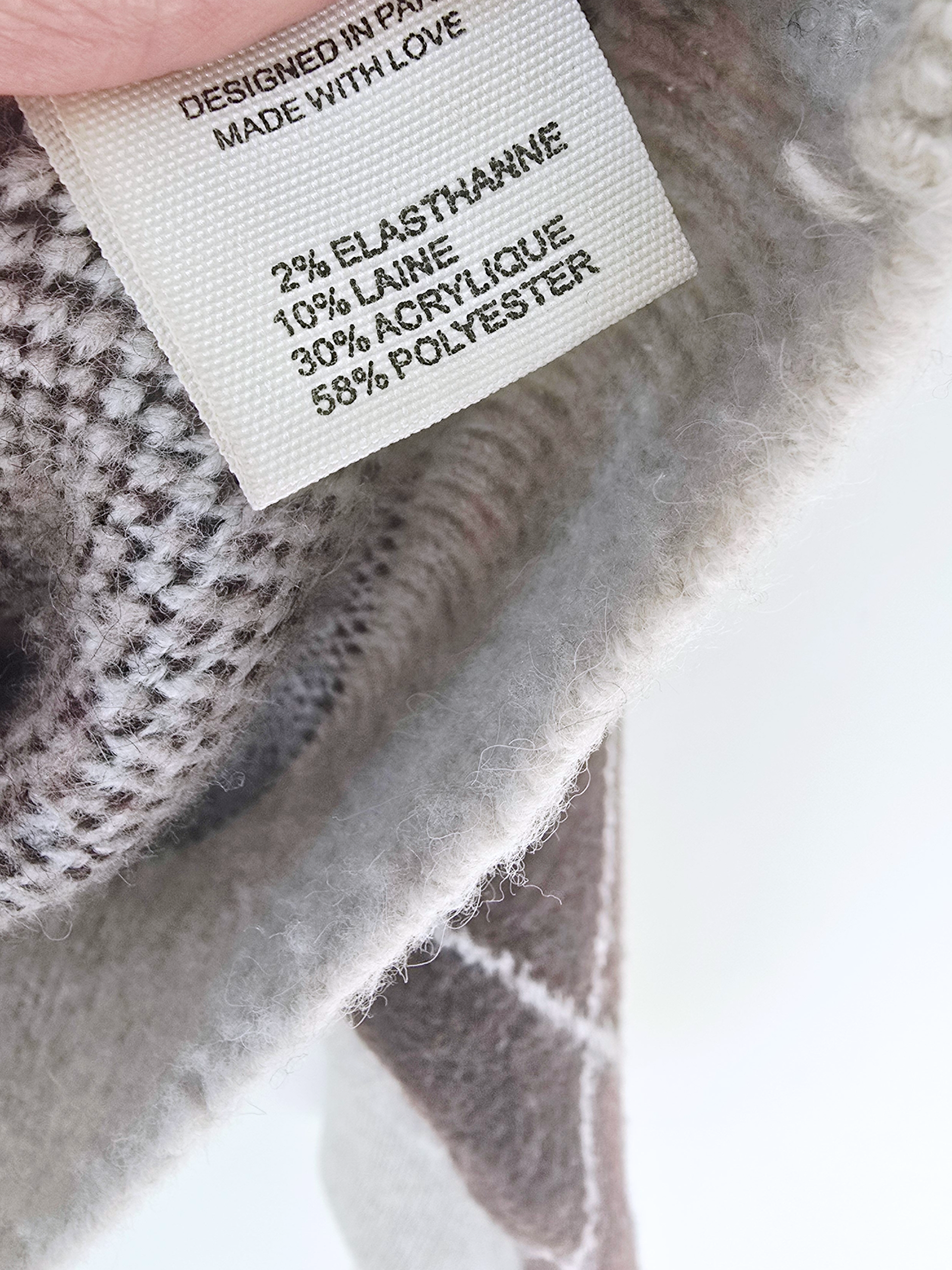 Pull beige vintage à damiers marron