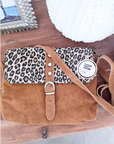 Sac camel avec imprimé léopard 100% cuir de chèvre