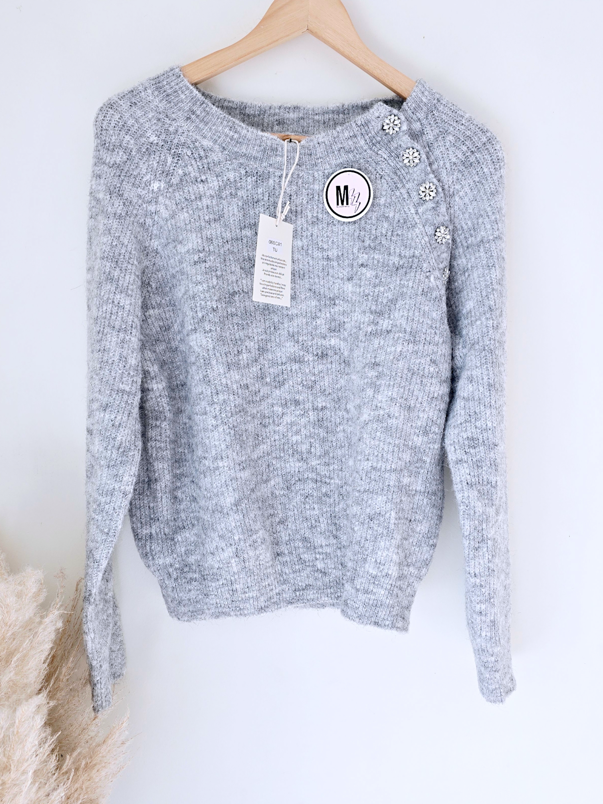 Pull gris clair chiné gris à maille chaude
