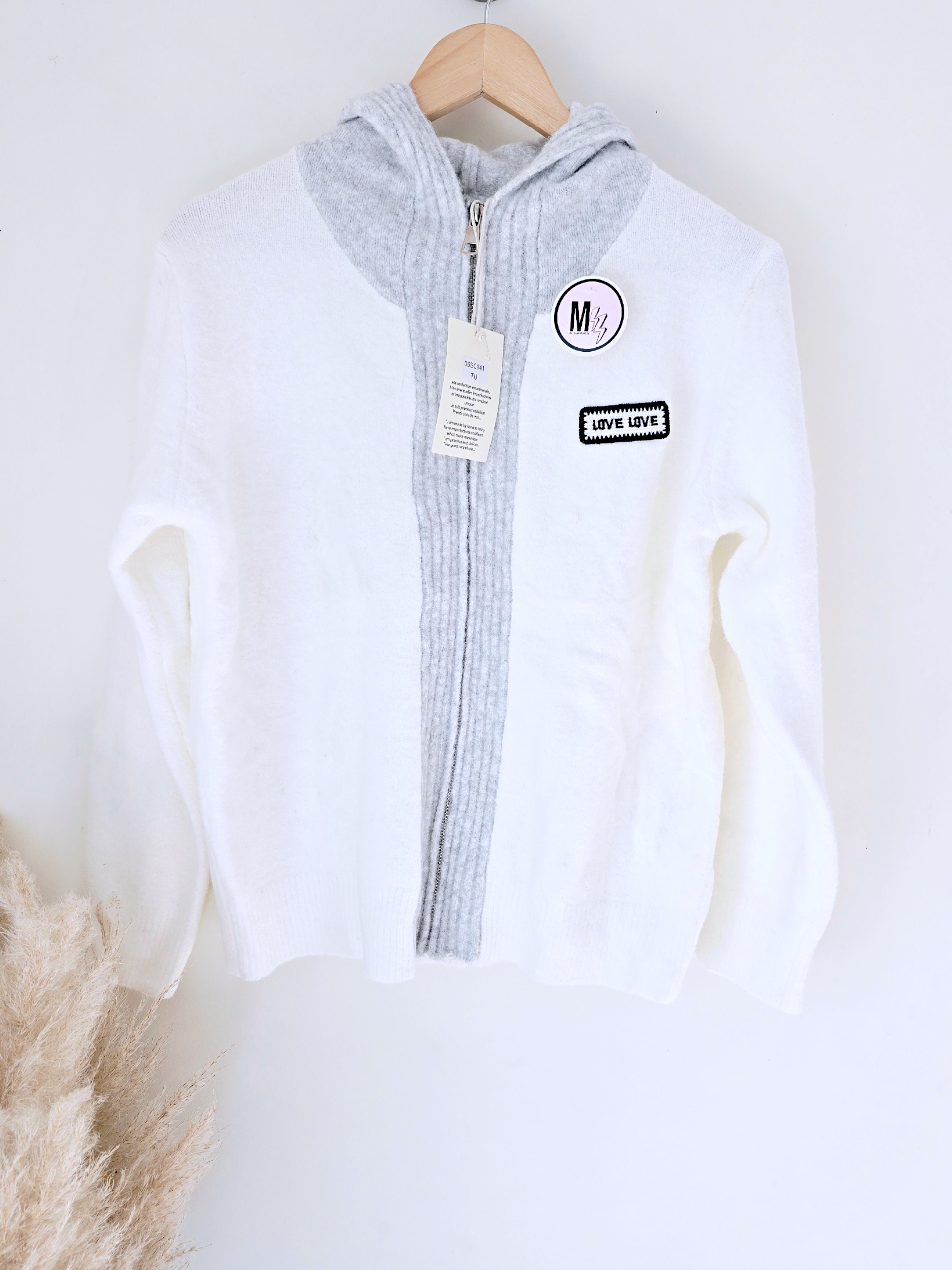 Cardigan blanc à capuche à maille douce et chaude