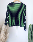 Cardigan bleu marine délavé à imprimé vert fluo - 𝐌𝐚𝐫𝐢𝐧𝐚𝟒𝟒𝐟𝐚𝐦𝐢𝐥𝐲