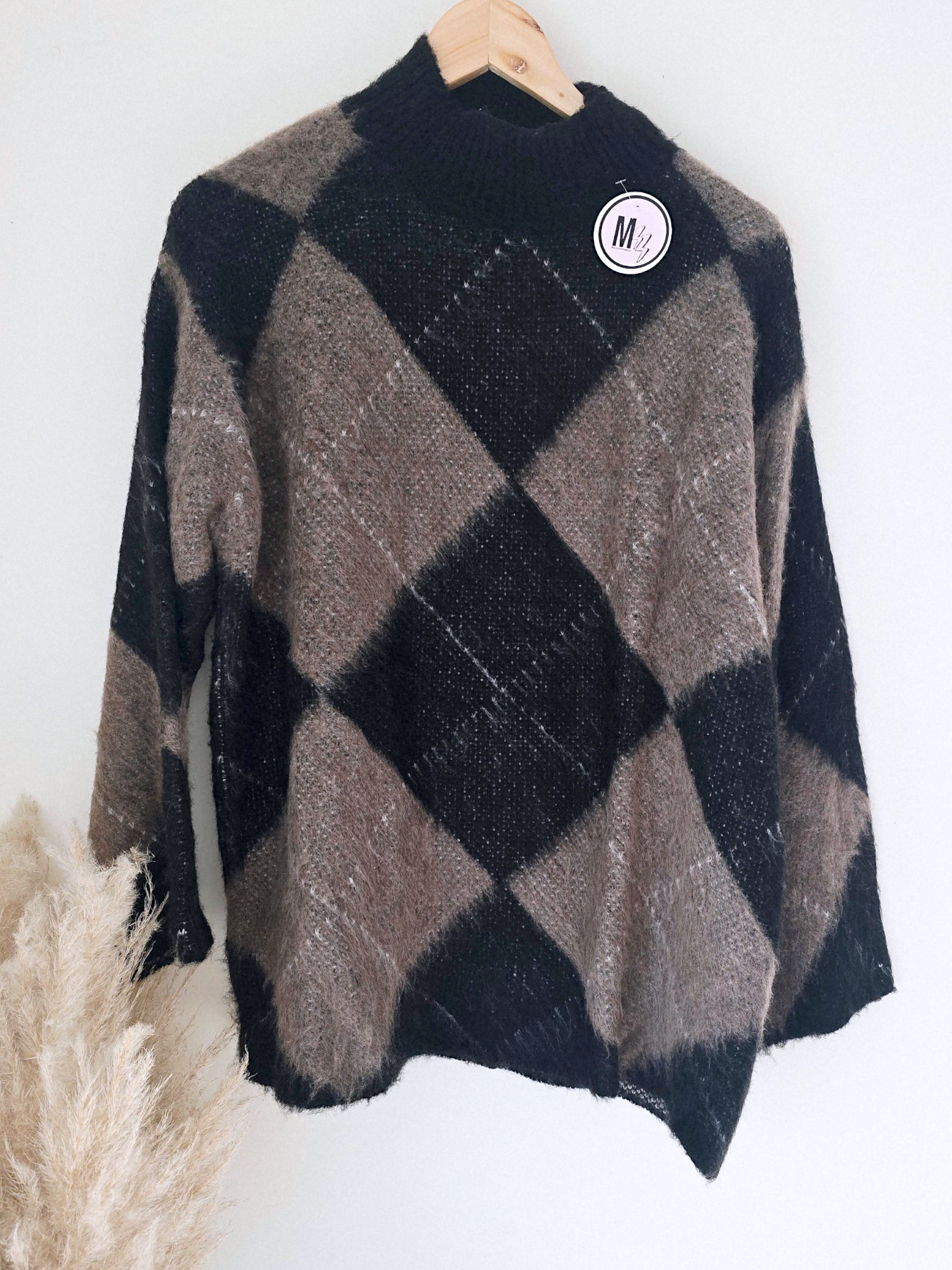 Pull tunique en damier marron taupe - 𝐌𝐚𝐫𝐢𝐧𝐚𝟒𝟒𝐟𝐚𝐦𝐢𝐥𝐲