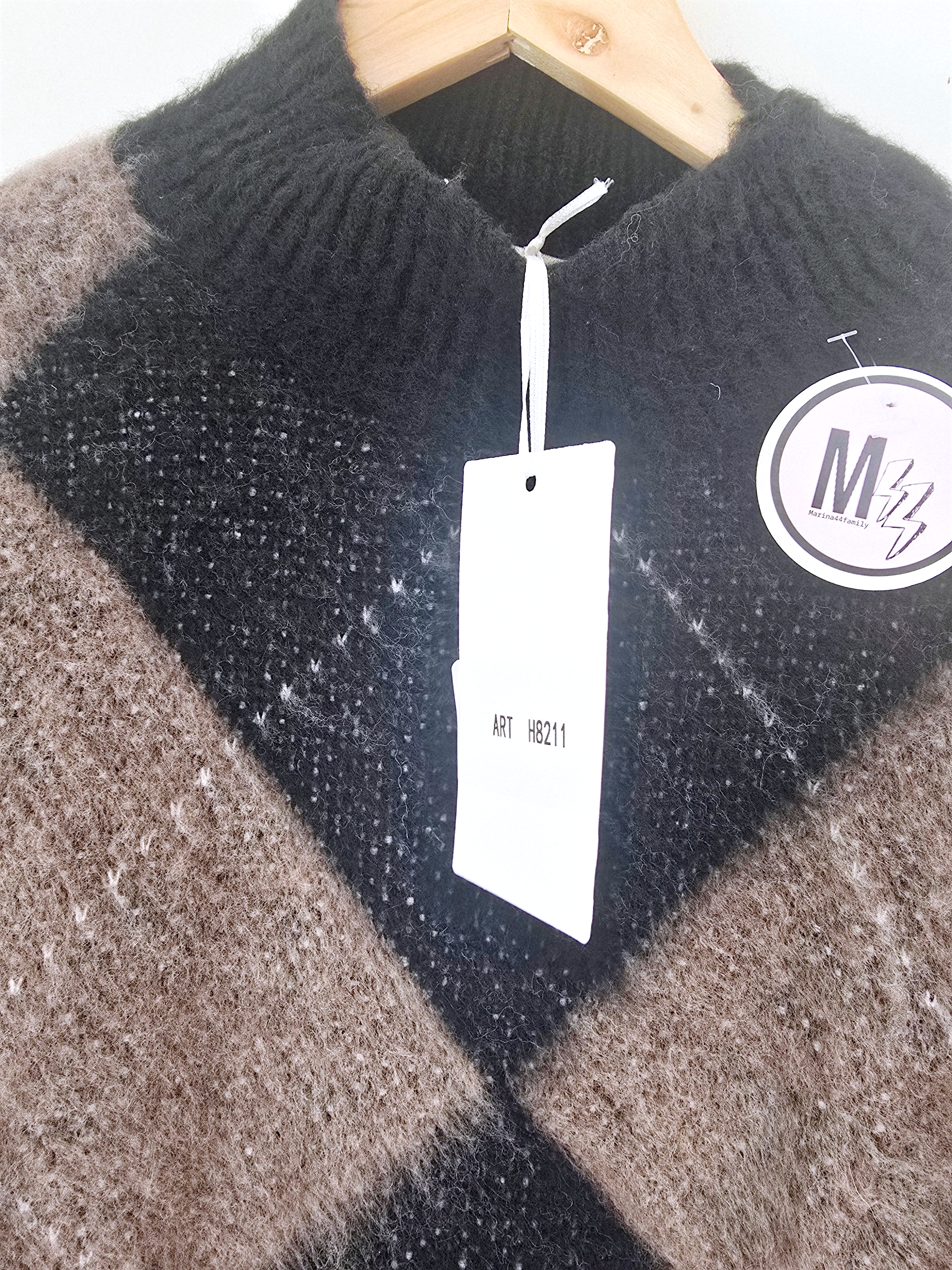 Pull tunique en damier marron taupe - 𝐌𝐚𝐫𝐢𝐧𝐚𝟒𝟒𝐟𝐚𝐦𝐢𝐥𝐲