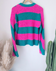 Cardigan à imprimé géométrique rose fuchsia et vert. - 𝐌𝐚𝐫𝐢𝐧𝐚𝟒𝟒𝐟𝐚𝐦𝐢𝐥𝐲