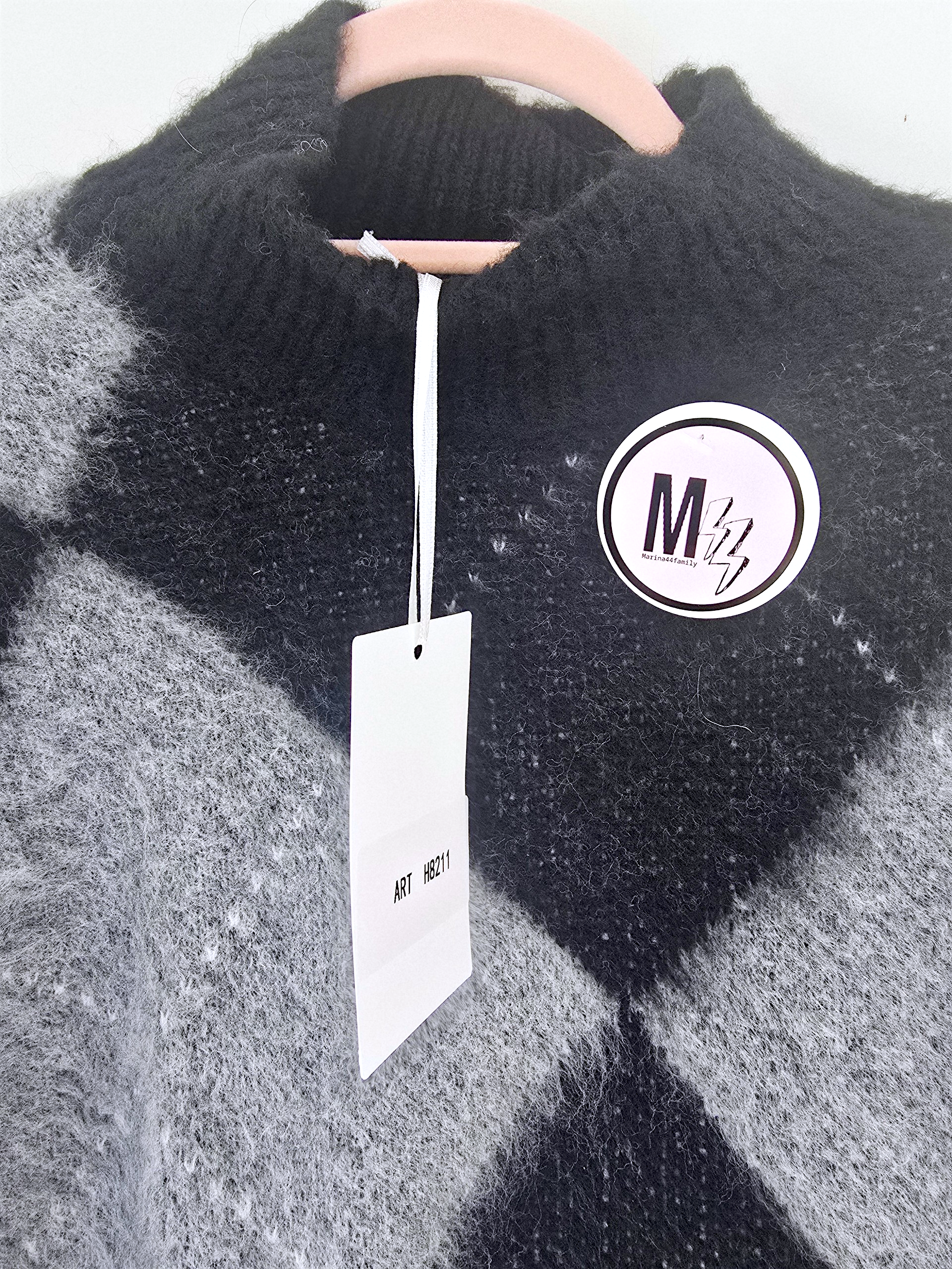 Pull tunique en damier noir - 𝐌𝐚𝐫𝐢𝐧𝐚𝟒𝟒𝐟𝐚𝐦𝐢𝐥𝐲