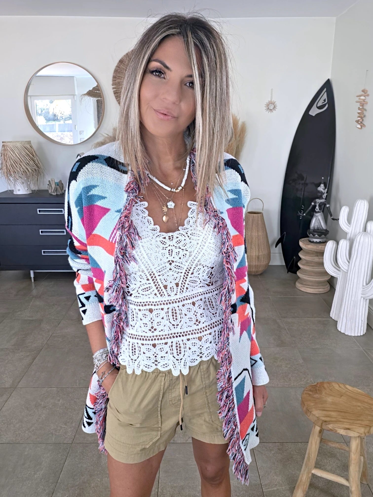 Top blanc en maille crochet
