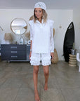 Ensemble blanc chemise + short à broderie anglaise