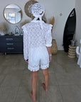 Ensemble blanc chemise + short à broderie anglaise