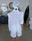 Ensemble blanc chemise + short à broderie anglaise