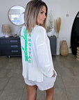 Pull blanc cassé à inscriptions au dos vert vif - 𝐌𝐚𝐫𝐢𝐧𝐚𝟒𝟒𝐟𝐚𝐦𝐢𝐥𝐲