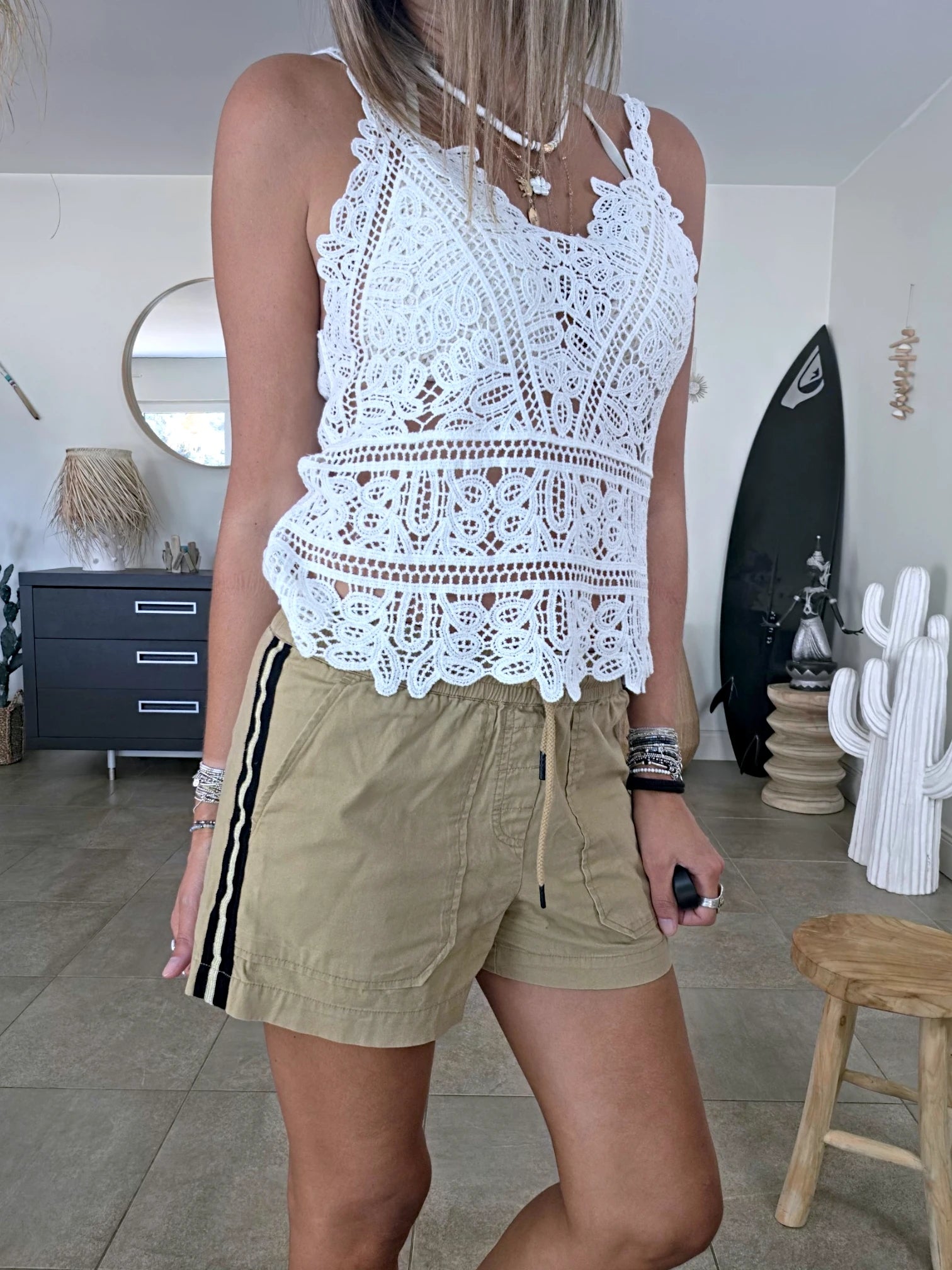 Top blanc en maille crochet