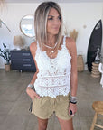 Top blanc en maille crochet