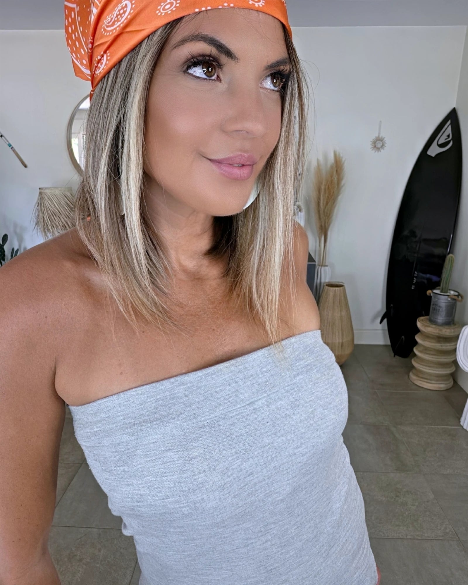 Foulard orange à imprimé bandana