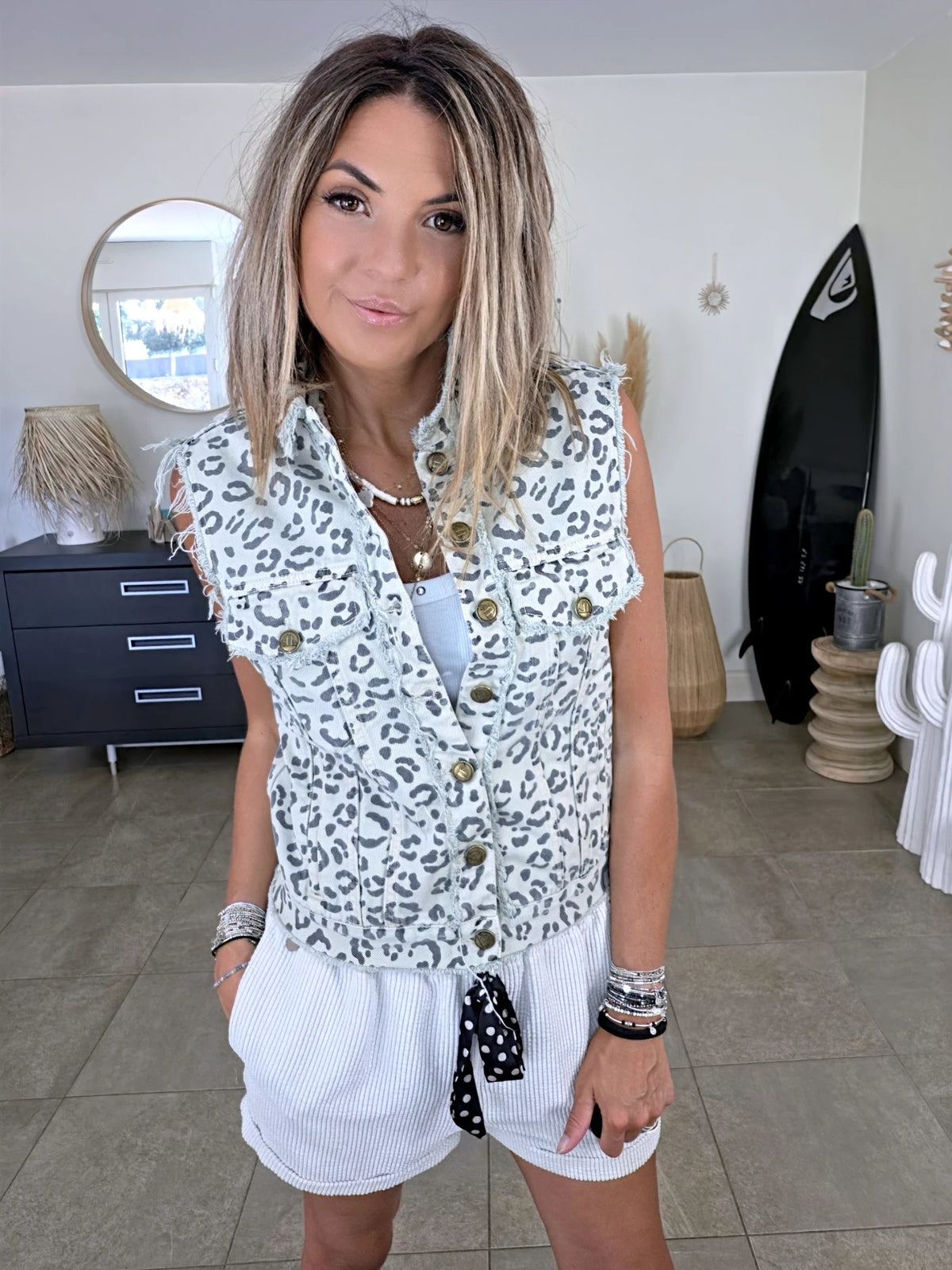 Veste en coton jean imprimé léopard - 𝐌𝐚𝐫𝐢𝐧𝐚𝟒𝟒𝐟𝐚𝐦𝐢𝐥𝐲