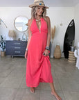 Robe longue rouge corail
