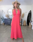 Robe longue rouge corail