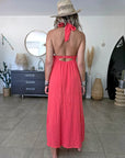 Robe longue rouge corail