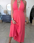 Robe longue rouge corail