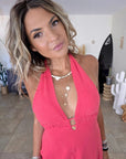 Robe longue rouge corail