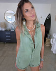 Combi-short vert en coton