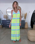 Robe longue tricolore fluo